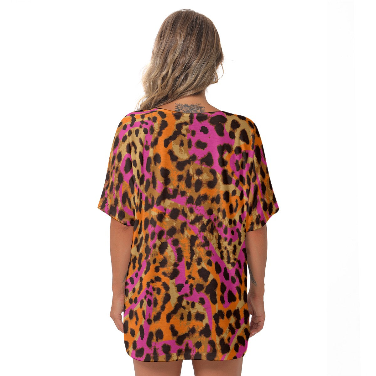All-Over Print Women's Bat Sleeves V-Neck Blouse