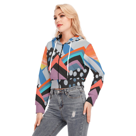 All-Over Print Women's Crop Top Hoodie With Zipper Closure