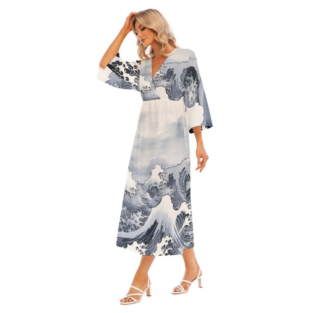 All-Over Print Women's Mid-Sleeve Long Dress