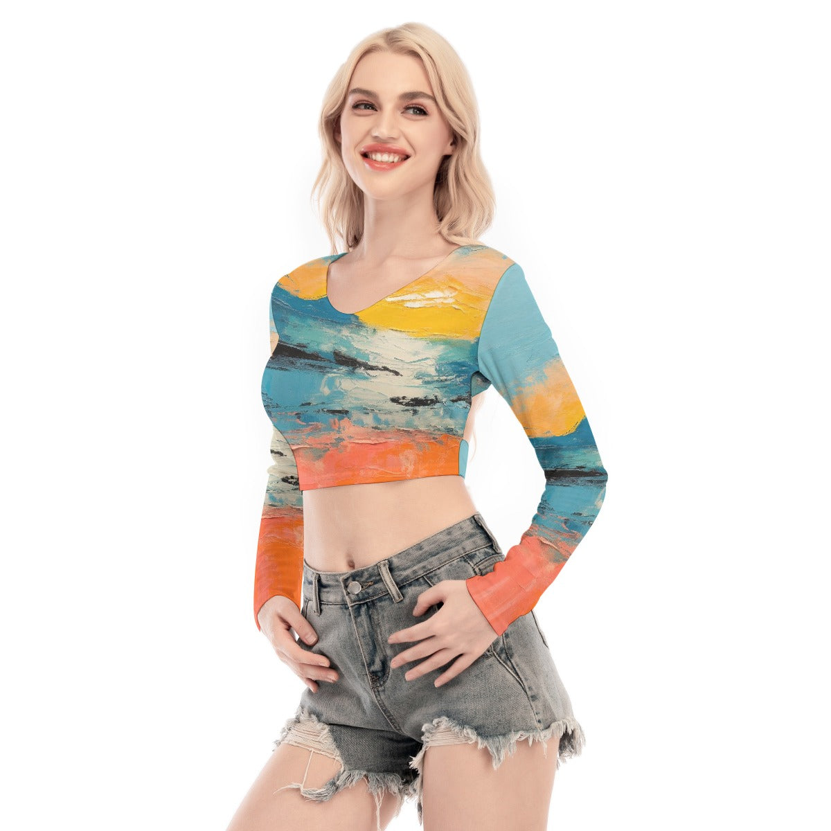 All-Over Print Women's Back Hollow T-shirt With Strap