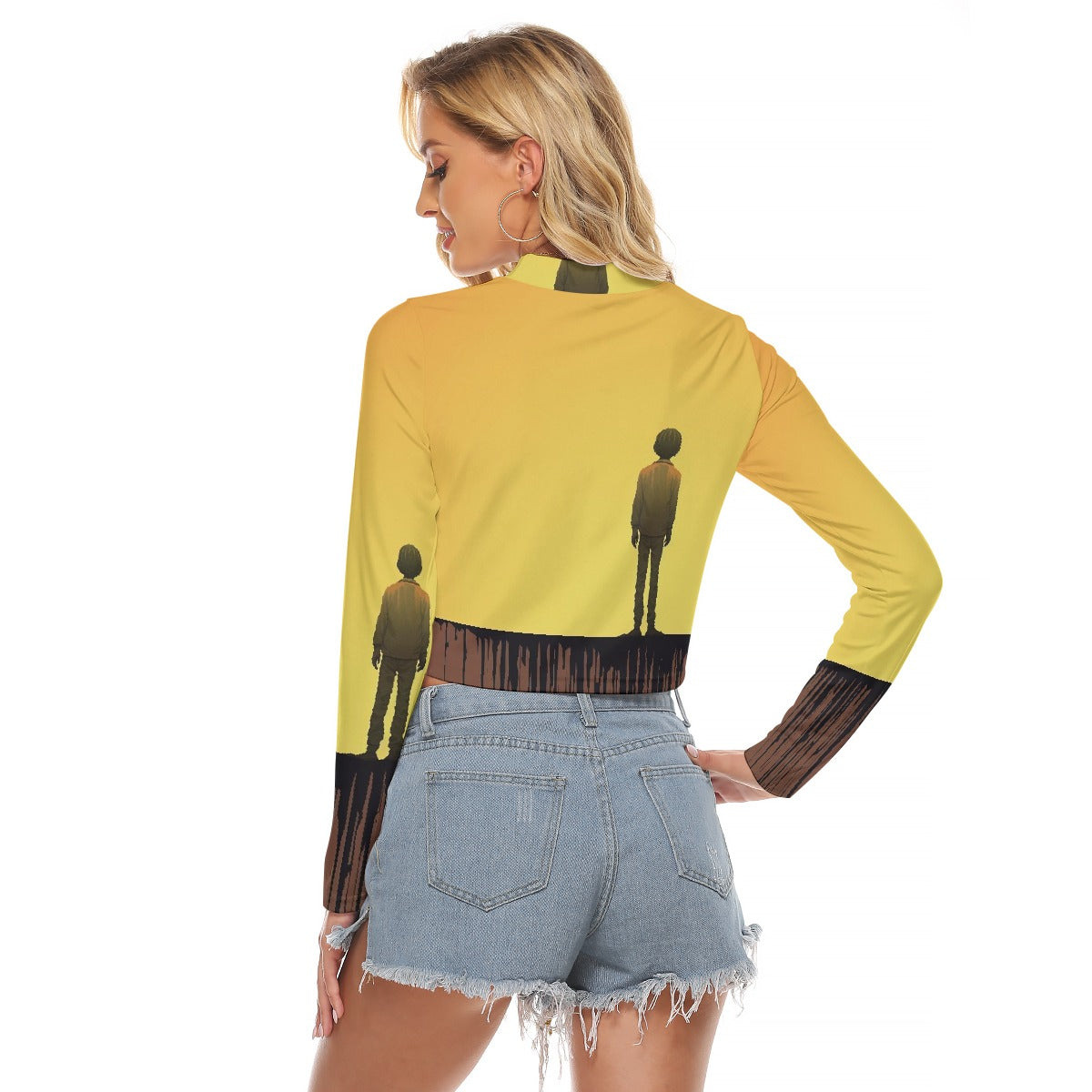 All-Over Print Women's Hollow Chest Keyhole Tight Crop Top