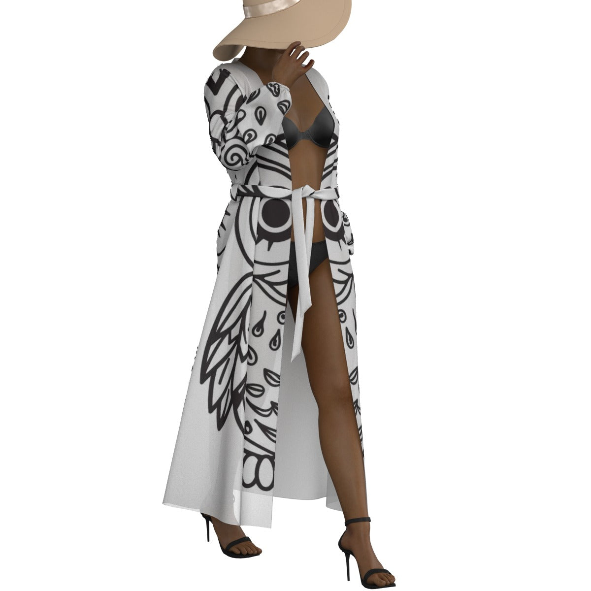 All-Over Print Women's Lace-up Chiffon Robe