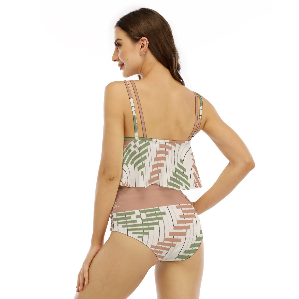 All-Over Print Women's Ruffled Vest Bikini Swimsuit