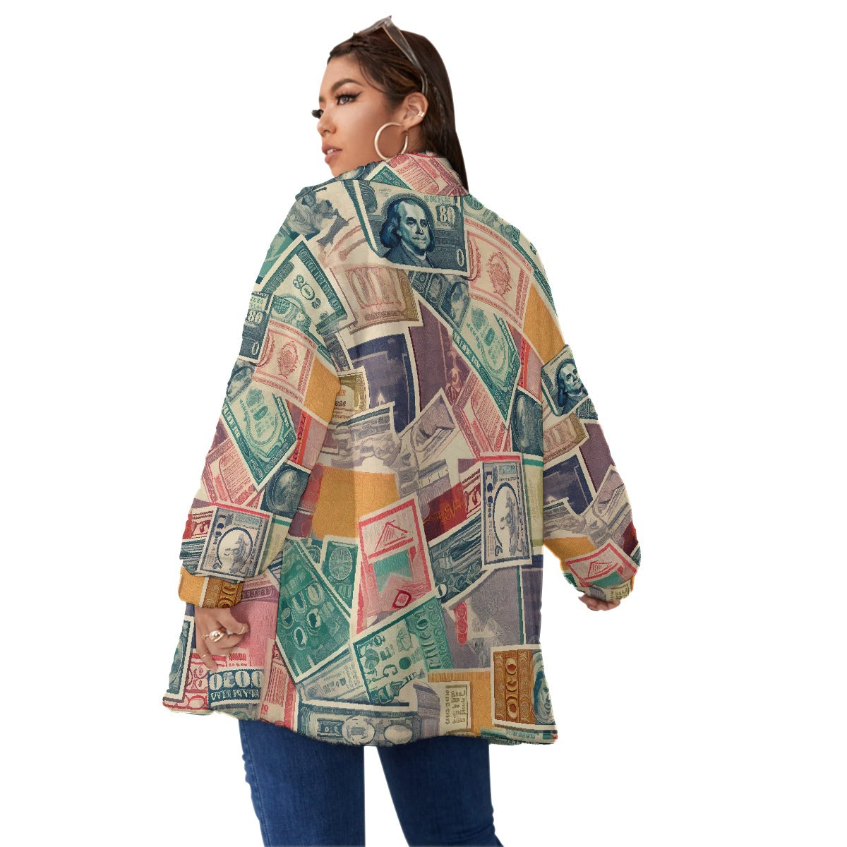 All-Over Print Unisex Borg Fleece Stand-up Collar Coat With Zipper Closure(Plus Size)