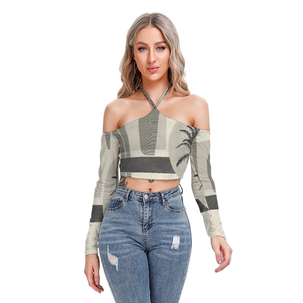 All-Over Print Women's Halter Lace-up Top