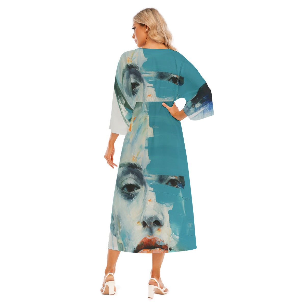 All-Over Print Women's Mid-Sleeve Long Dress