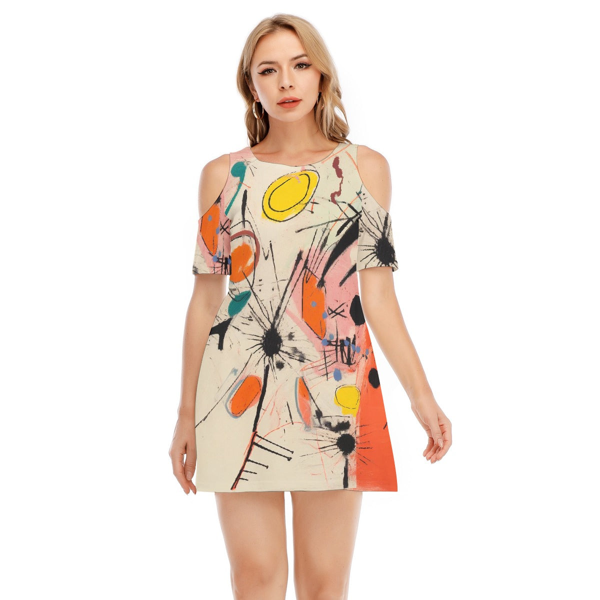 All-Over Print Women's Cold Shoulder Dress | 190GSM Cotton