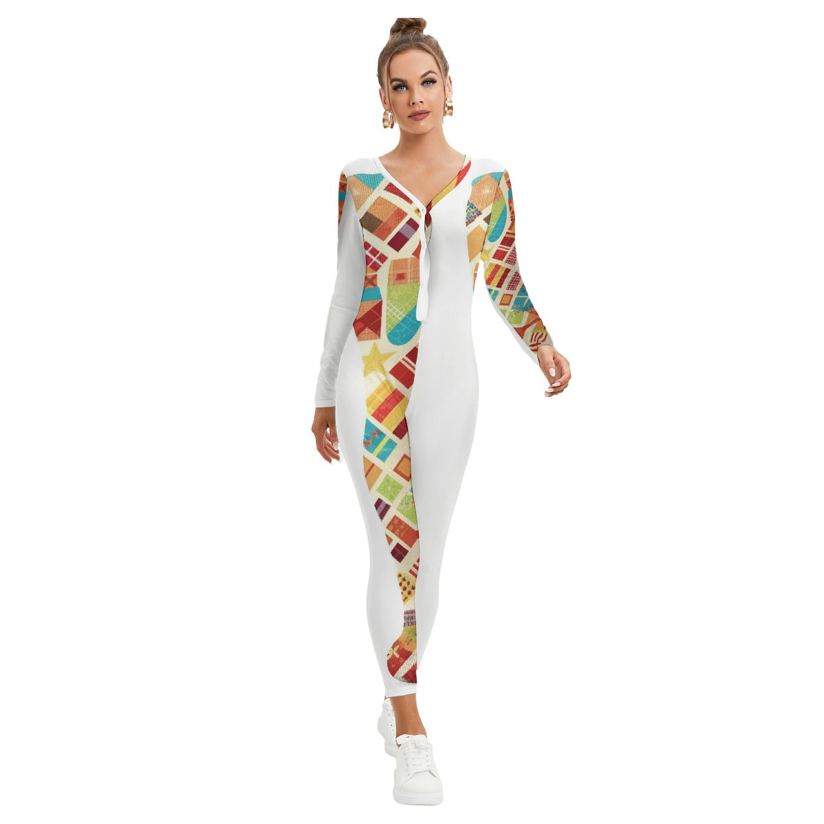 All-Over Print Women's Plunging Neck Jumpsuit