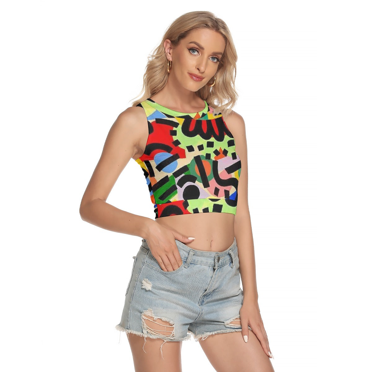 All-Over Print Women's Sleeveless Back Hollow Crop Top
