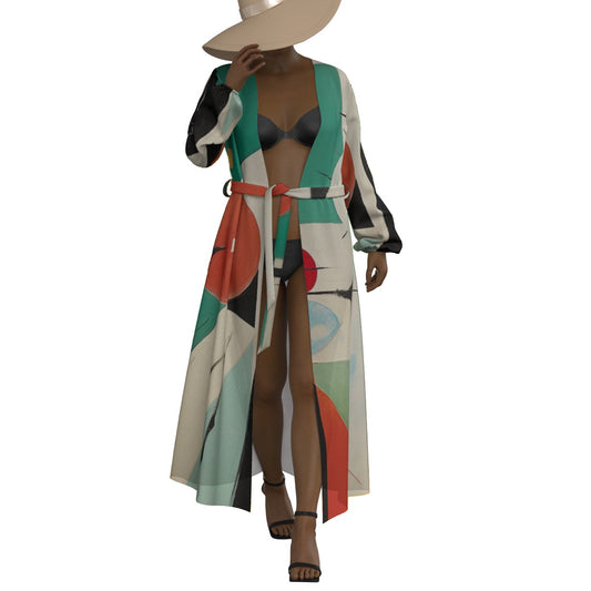 All-Over Print Women's Lace-up Chiffon Robe