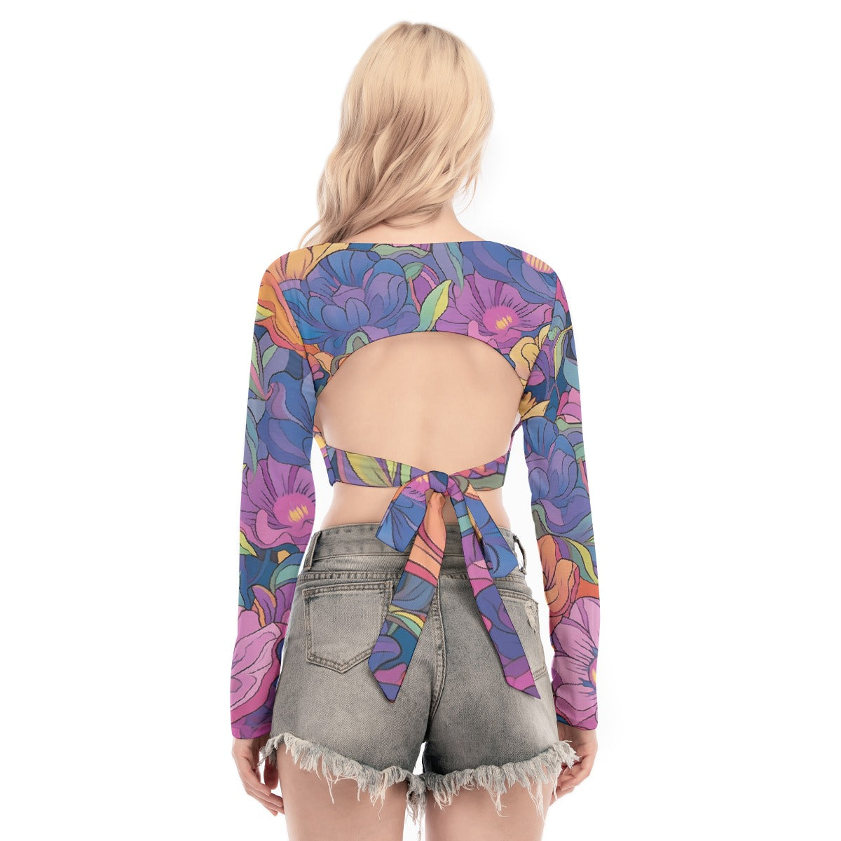 All-Over Print Women's Back Hollow T-shirt With Strap