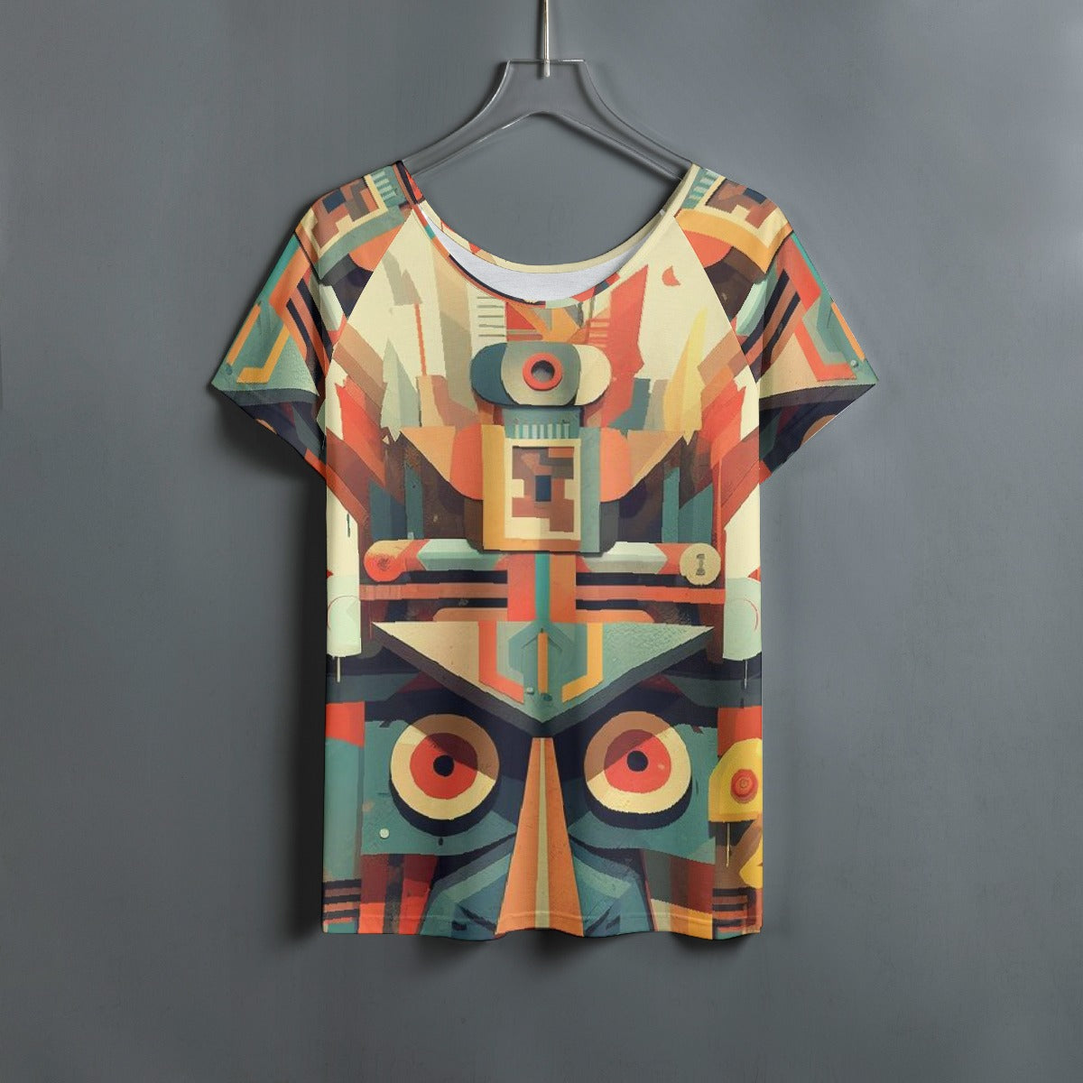 All-Over Print Women's Round Neck T-shirt With Raglan Sleeve