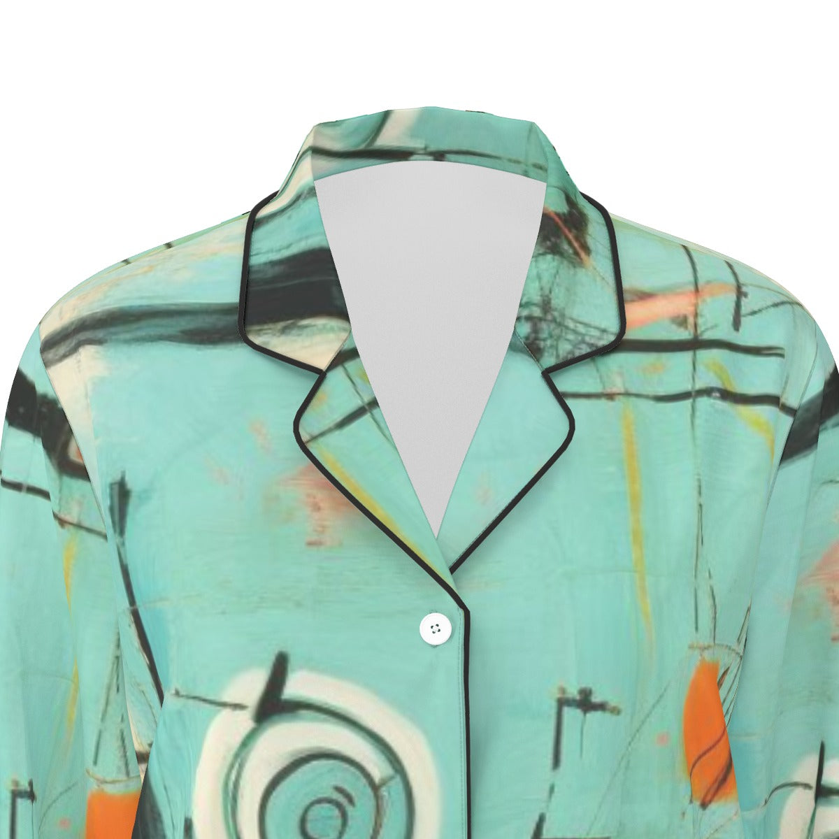 All-Over Print Women's Long Sleeve Pajama Set With Black Contrast Piping