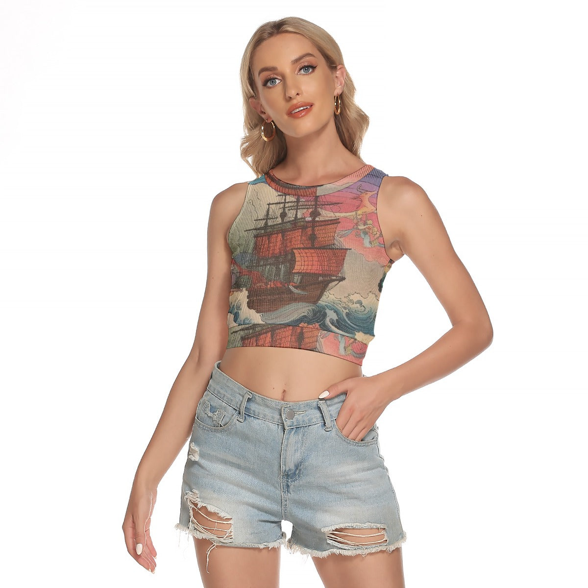All-Over Print Women's Sleeveless Back Hollow Crop Top