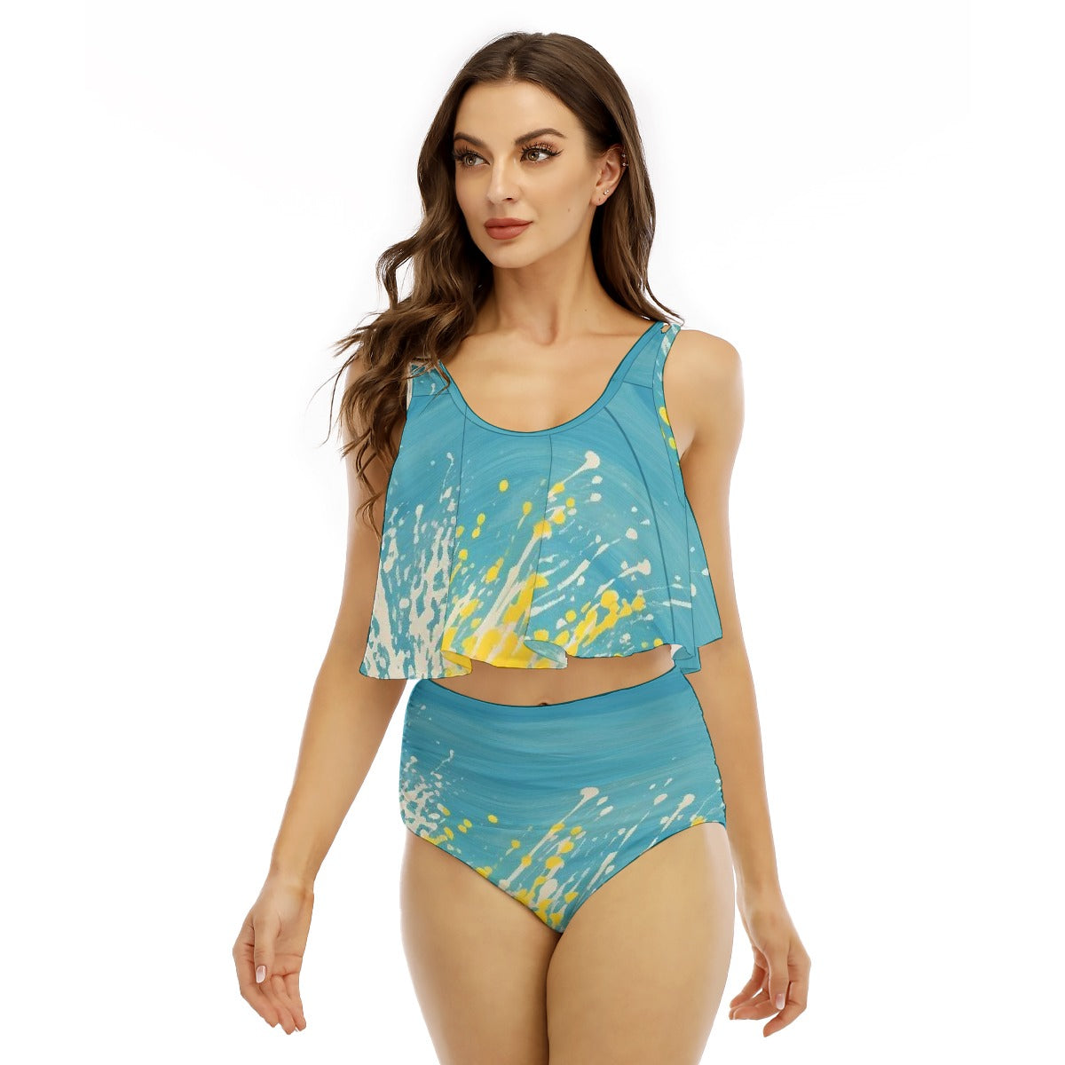 All-Over Print Women's Ruffled Vest Bikini Swimsuit