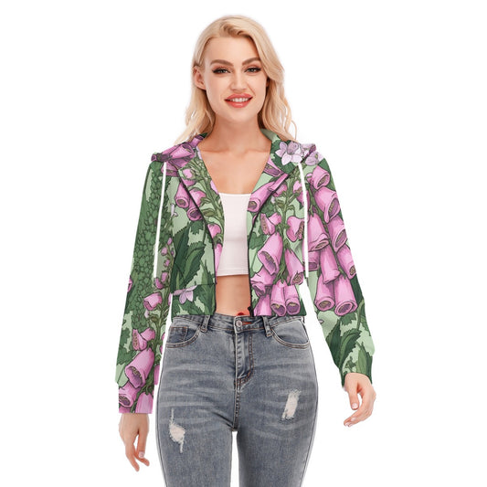 All-Over Print Women's Crop Top Hoodie With Zipper Closure