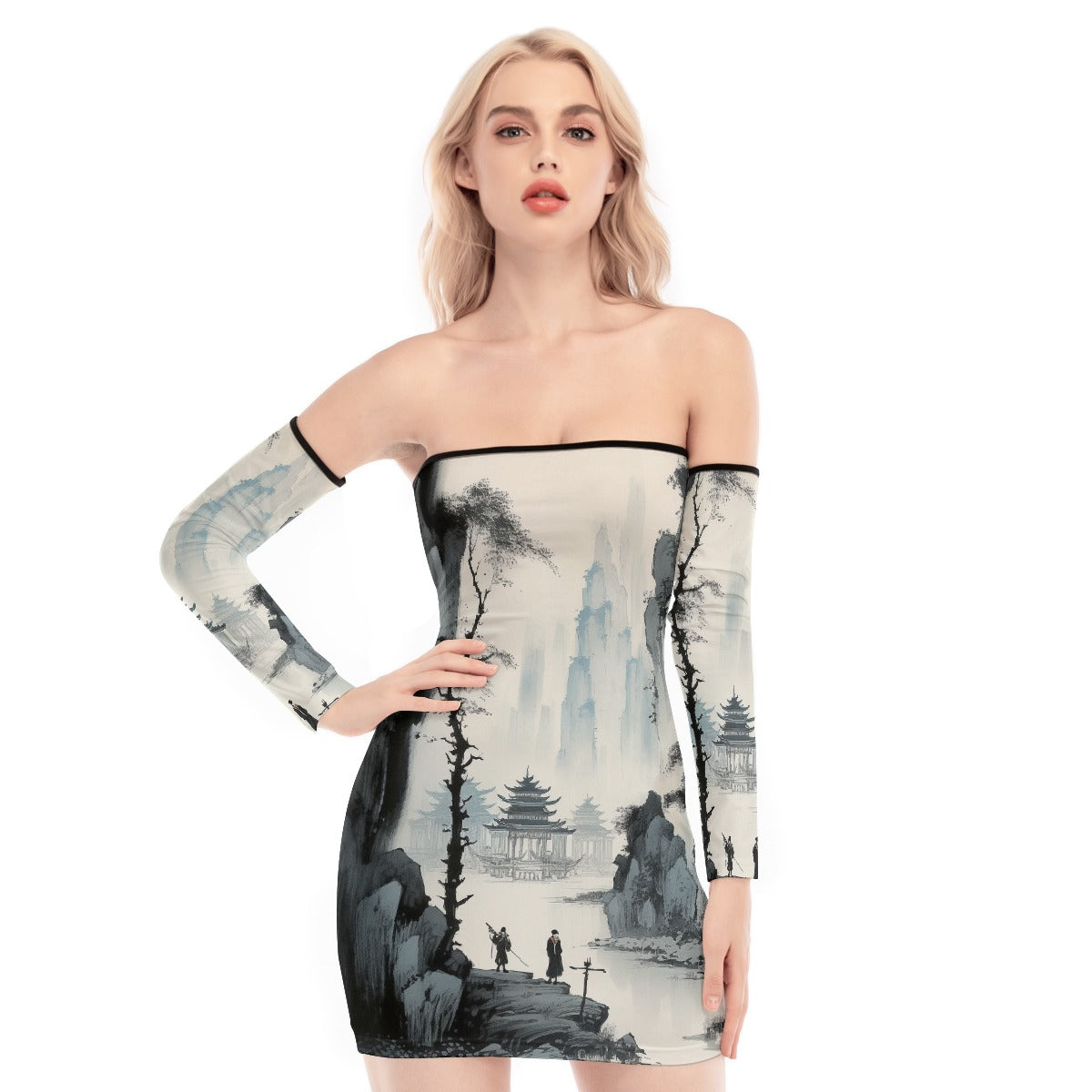 All-Over Print Women's Off-shoulder Back Lace-up Dress