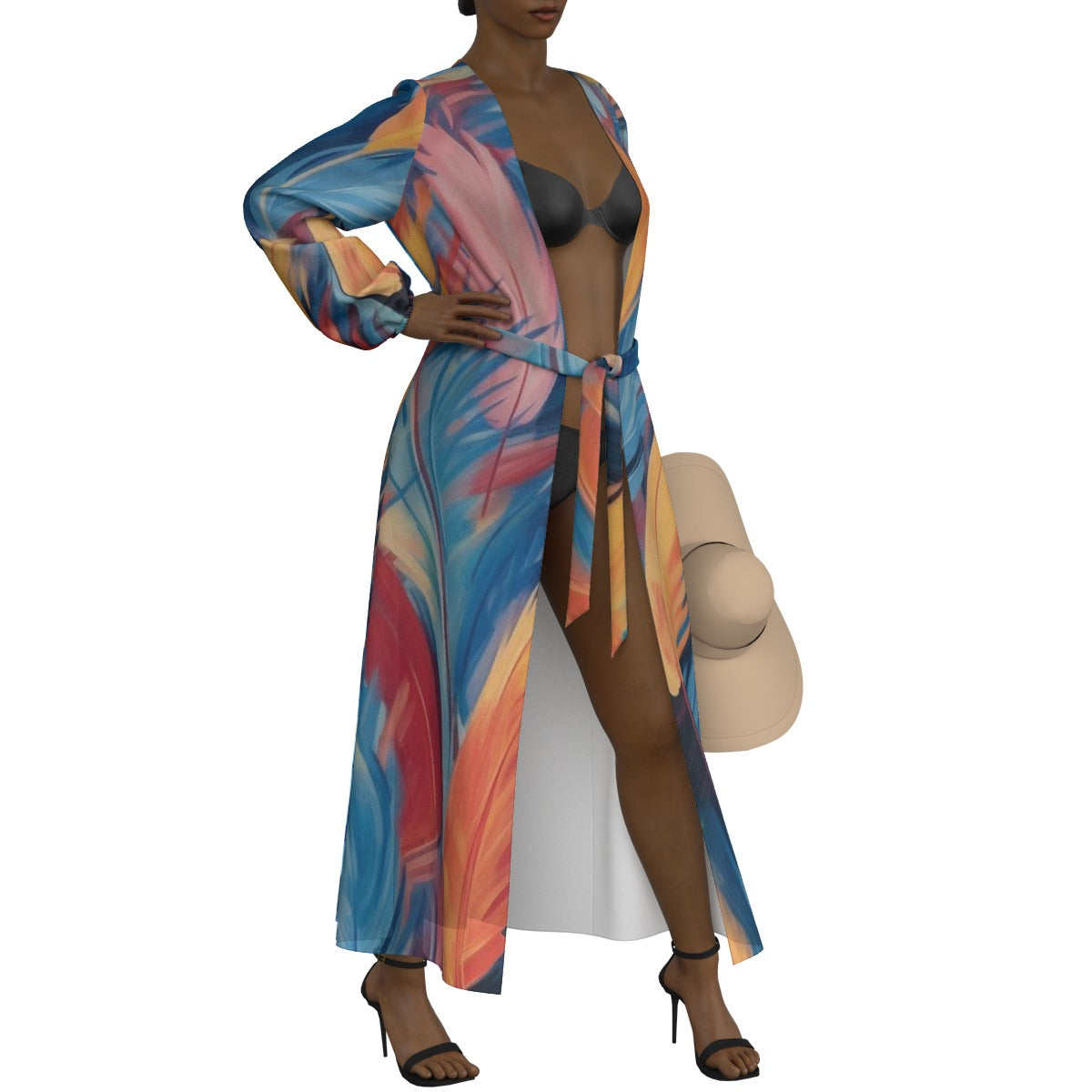 All-Over Print Women's Lace-up Chiffon Robe