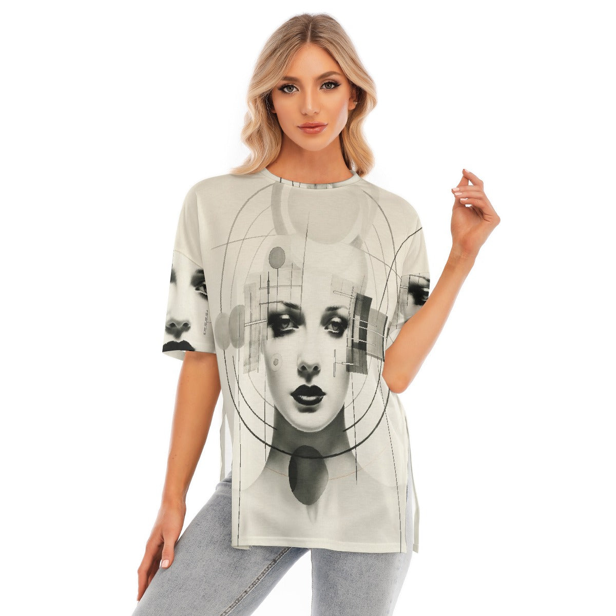 All-Over Print Women's Short Sleeves T-shirt With Hem Split