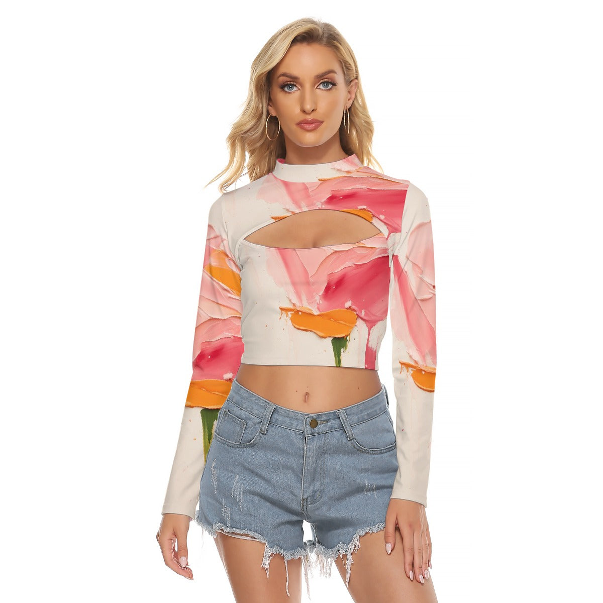 All-Over Print Women's Hollow Chest Keyhole Tight Crop Top