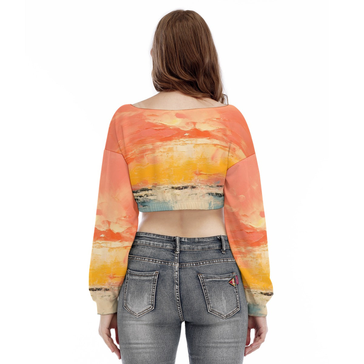 All-Over Print Women's V-neck Long Sleeve Cropped Sweatshirt