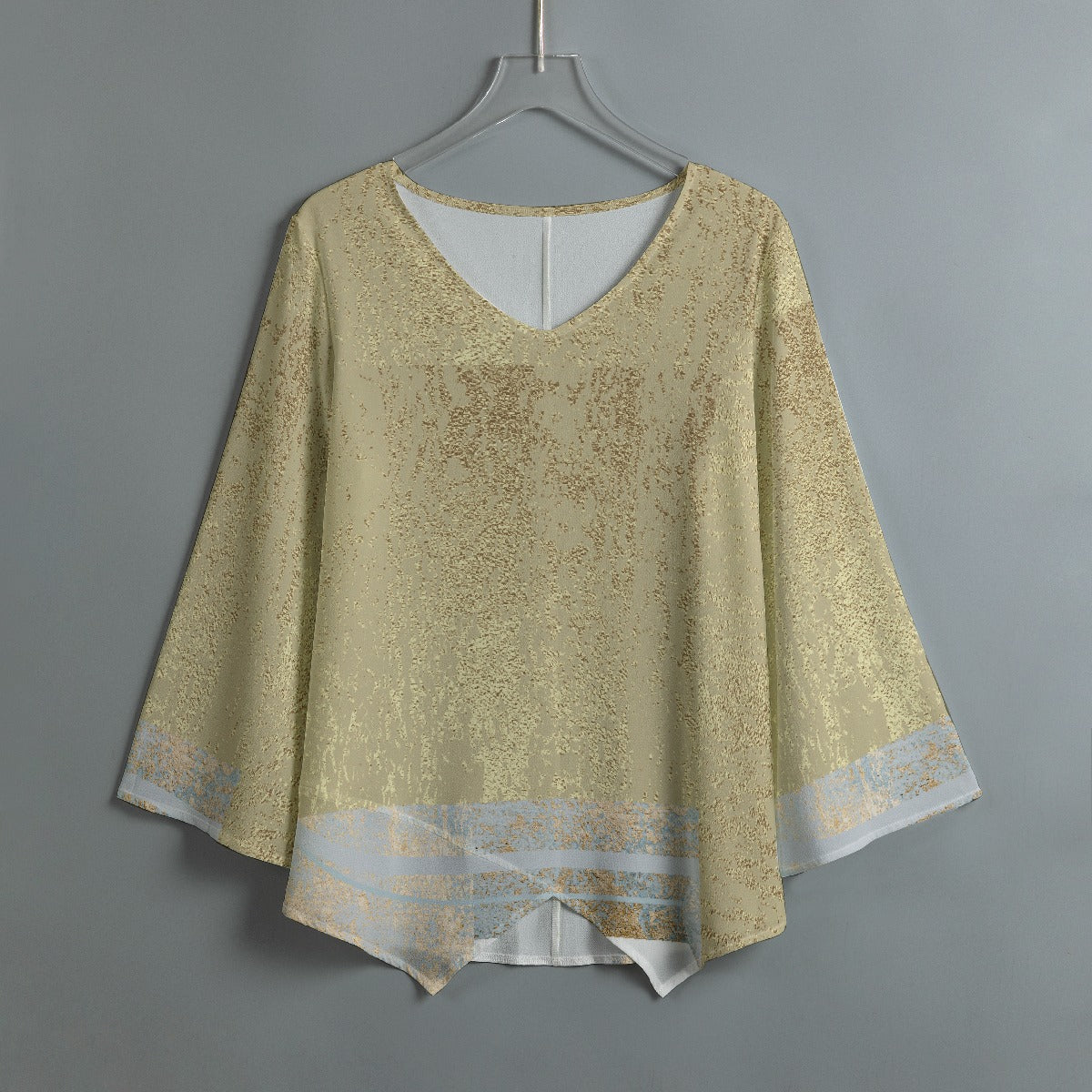 All-Over Print Women's V-neck T-shirt With Irregular Hem