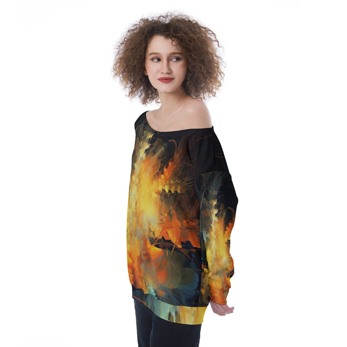 All-Over Print Oversized Women's Off-Shoulder Sweatshirt
