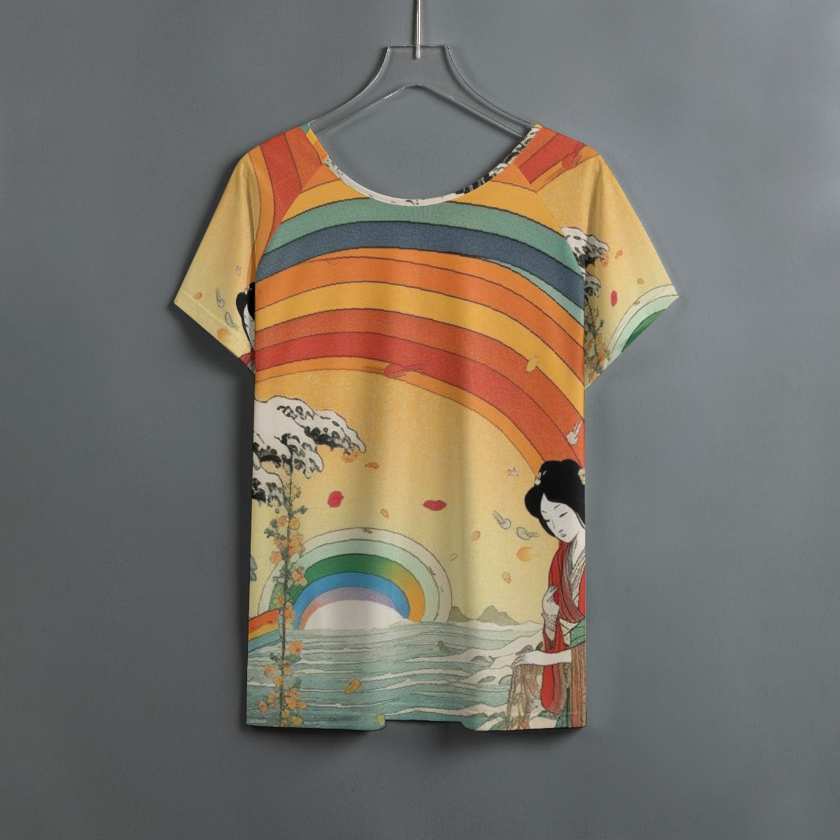 All-Over Print Women's Round Neck T-shirt With Raglan Sleeve