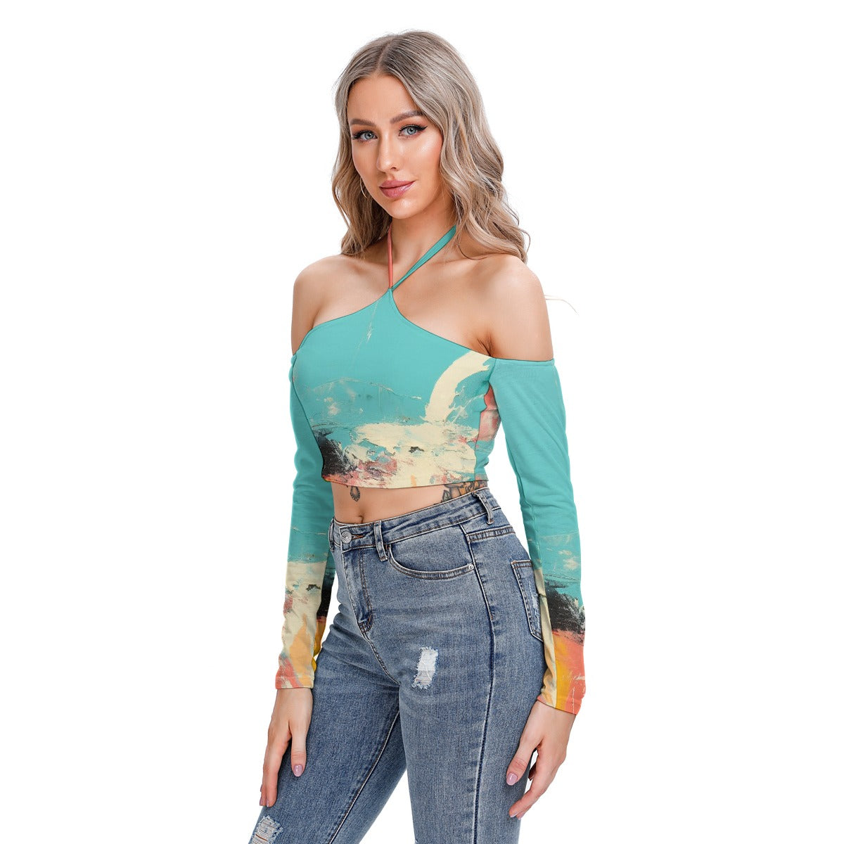 All-Over Print Women's Halter Lace-up Top
