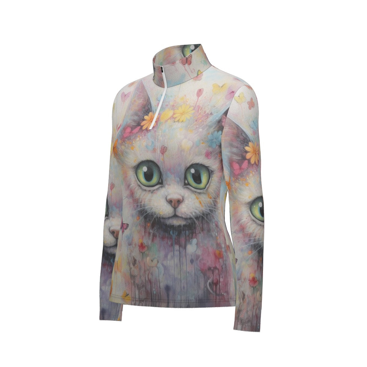 All-Over Print Women's Sports Collar Jersey With Long Sleeve