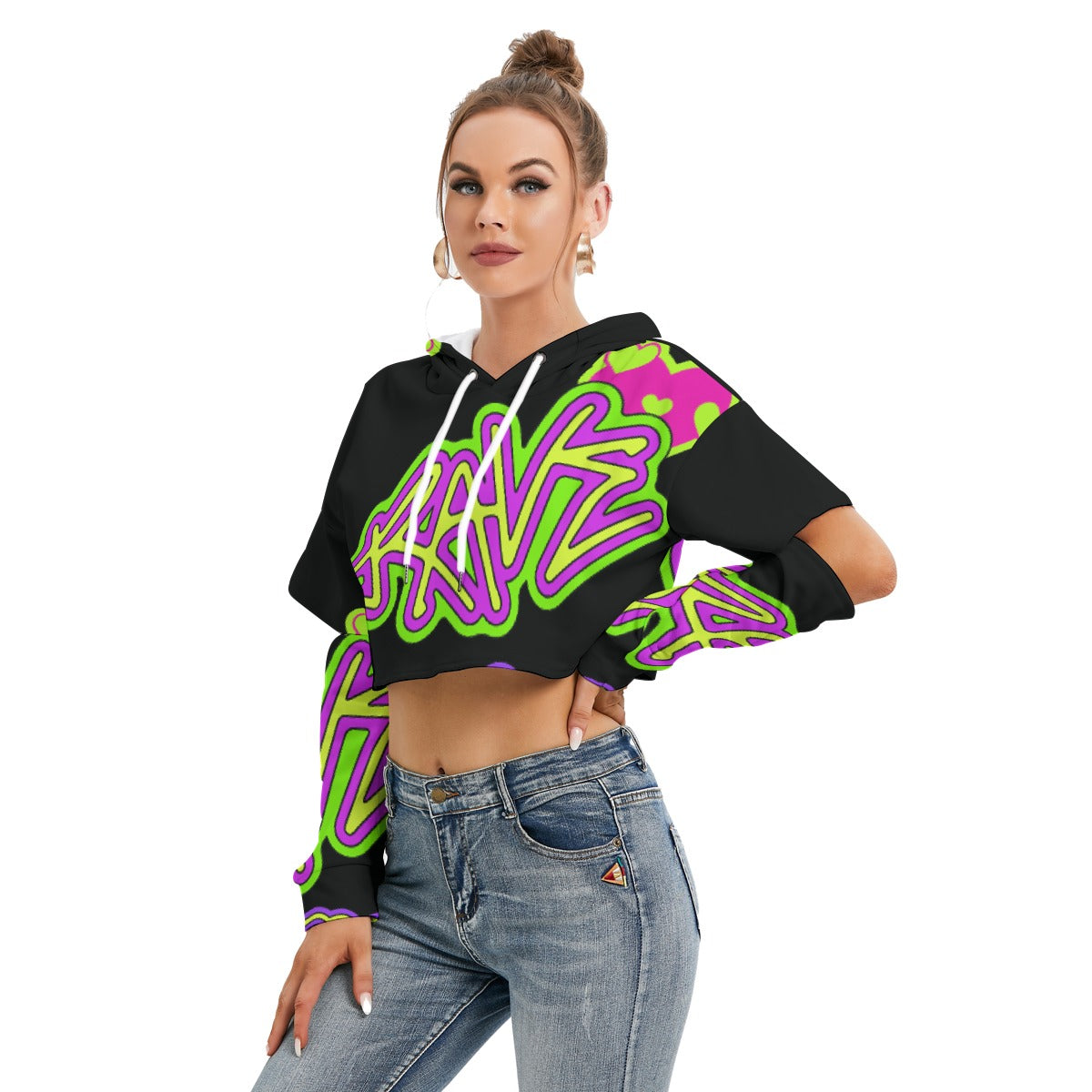 All-Over Print Women's Heavy Fleece Hoodie With Hollow Out Sleeve