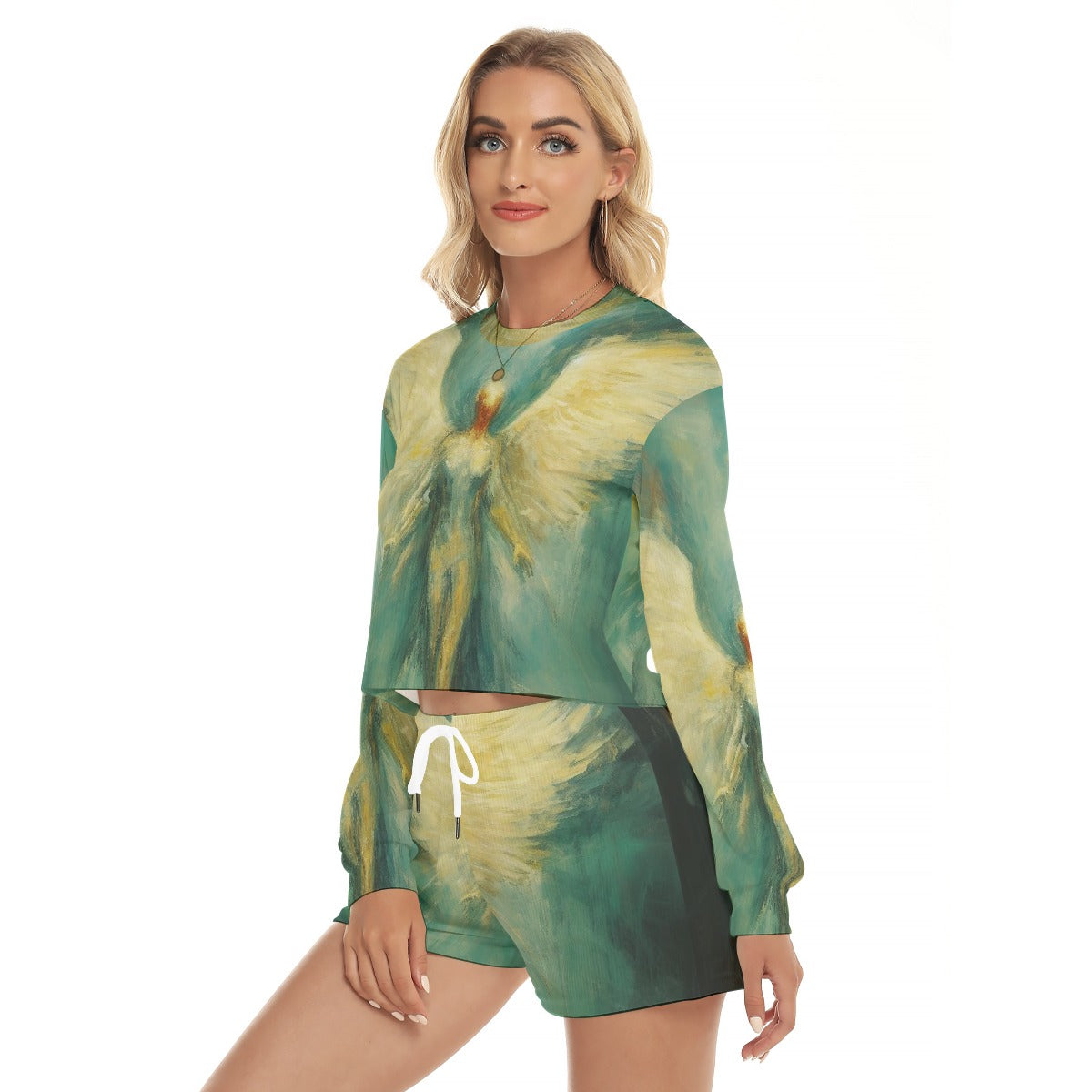All-Over Print Women's Short Sweatshirt And Pants Suit