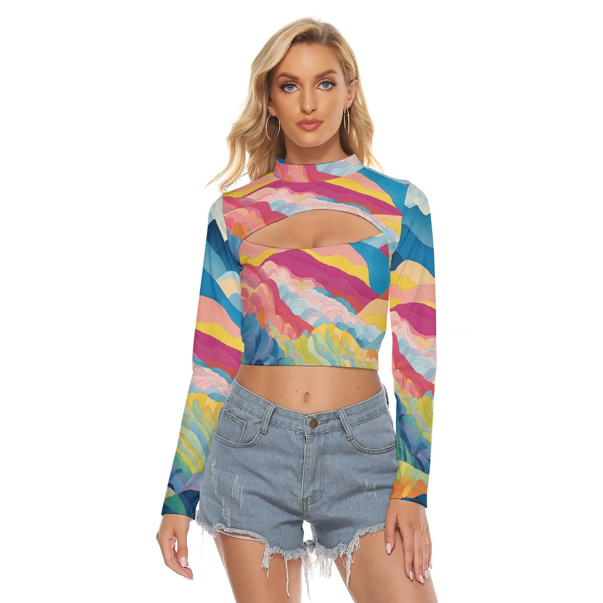 All-Over Print Women's Hollow Chest Keyhole Tight Crop Top