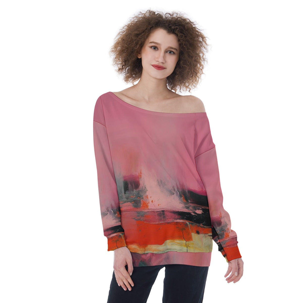 All-Over Print Oversized Women's Off-Shoulder Sweatshirt