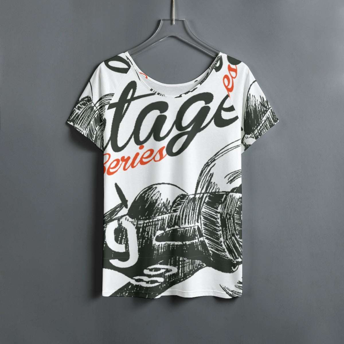 All-Over Print Women's Round Neck T-shirt With Raglan Sleeve
