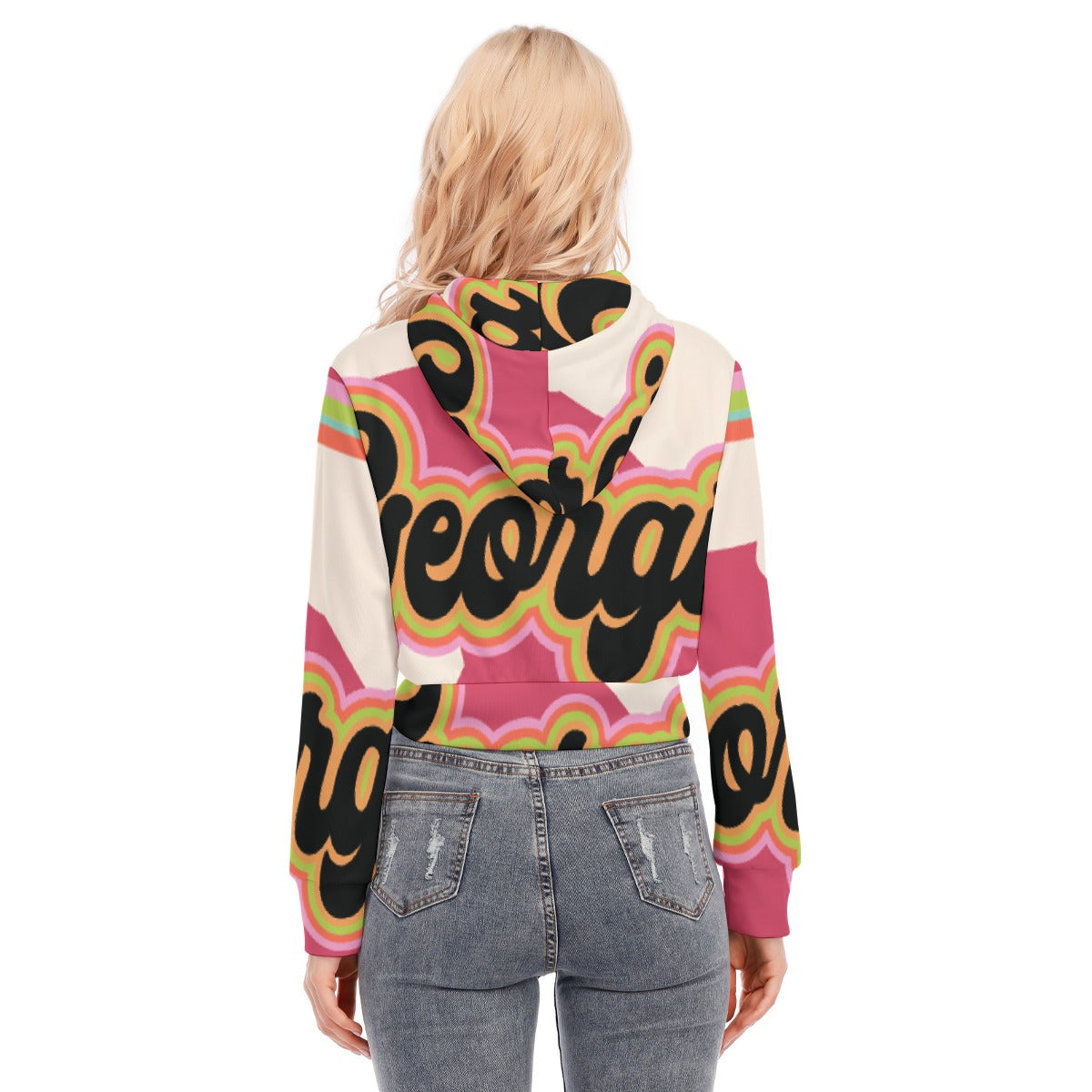 All-Over Print Women's Crop Top Hoodie With Zipper Closure