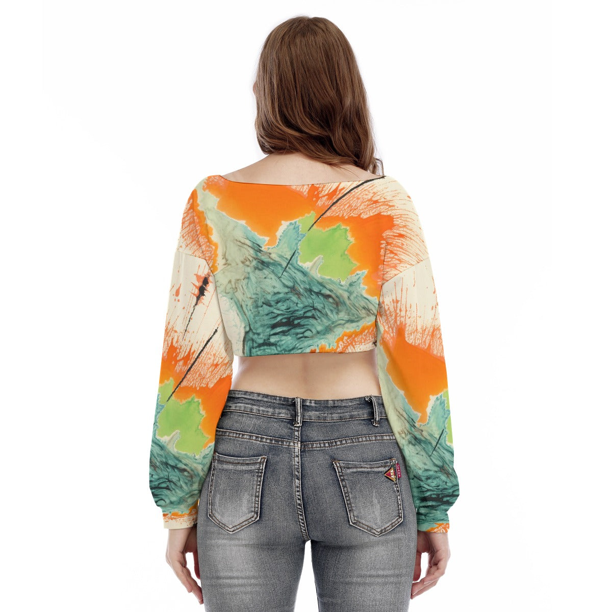 All-Over Print Women's V-neck Long Sleeve Cropped Sweatshirt