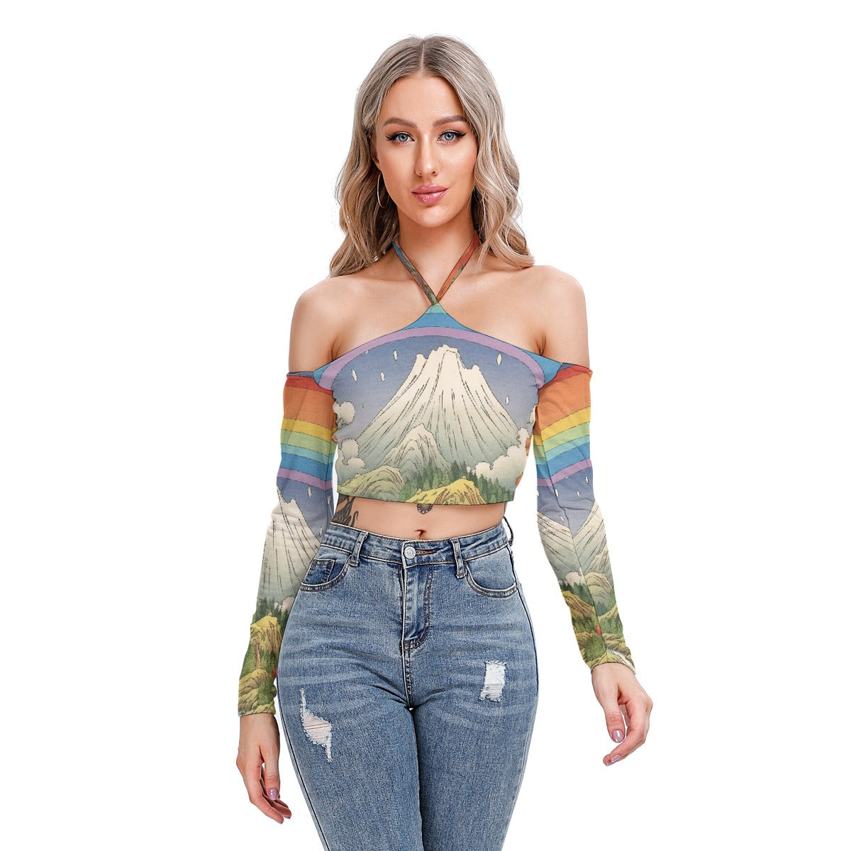 All-Over Print Women's Halter Lace-up Top