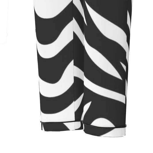 All-Over Print Women's Long Sleeve Pajama Set With Black Contrast Piping