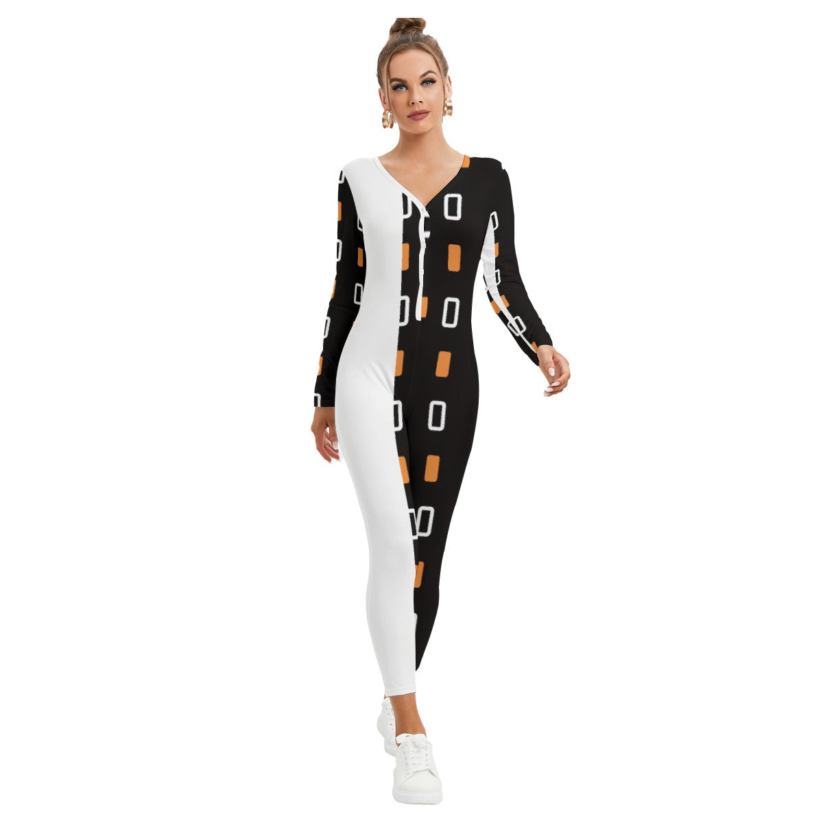 All-Over Print Women's Plunging Neck Jumpsuit
