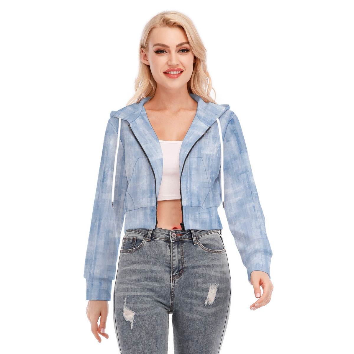 All-Over Print Women's Crop Top Hoodie With Zipper Closure
