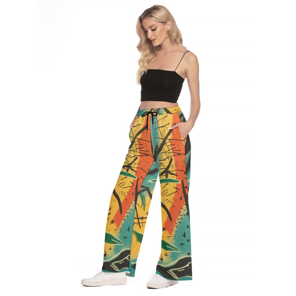 All-Over Print Women's Side Slit Snap Button Trousers