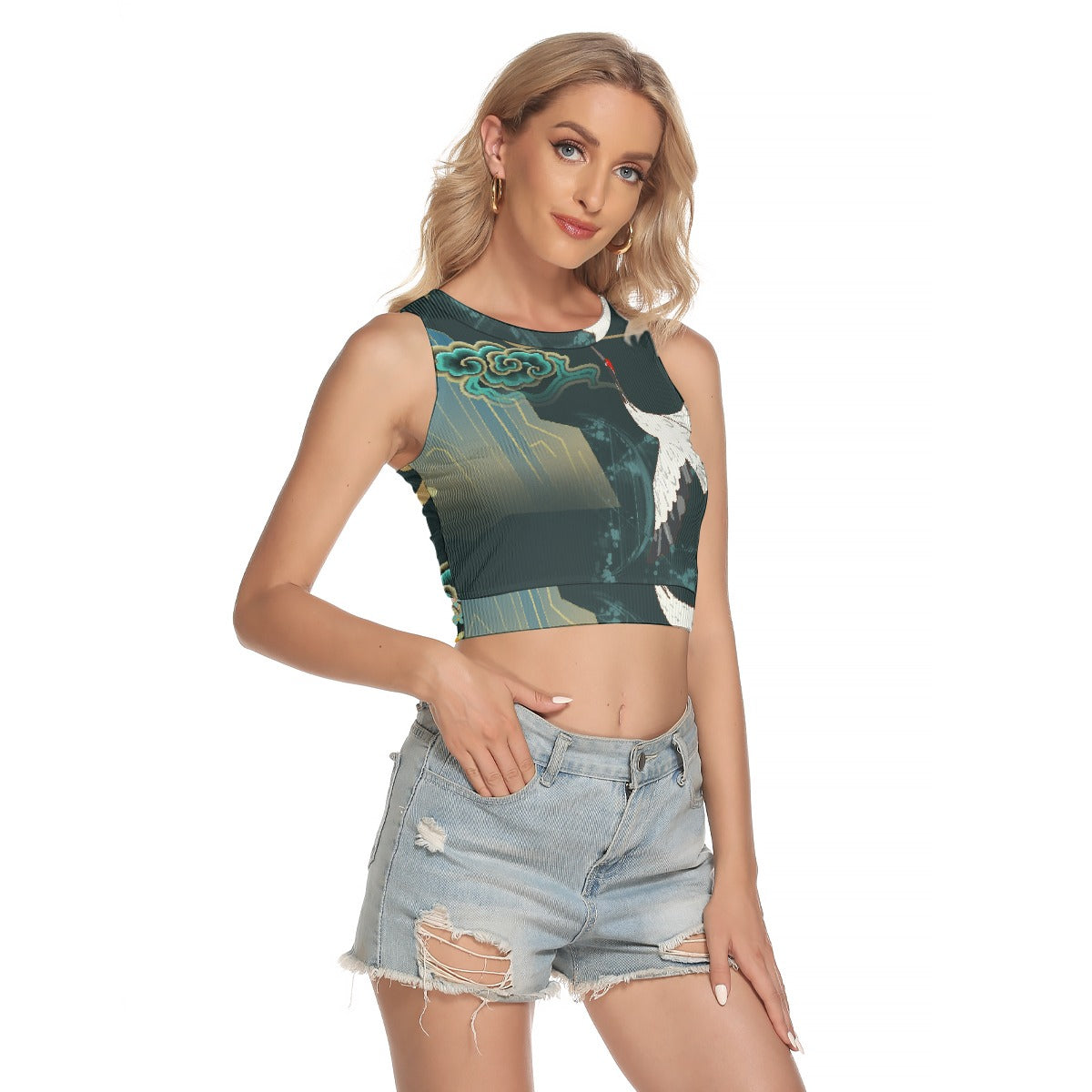 All-Over Print Women's Sleeveless Back Hollow Crop Top