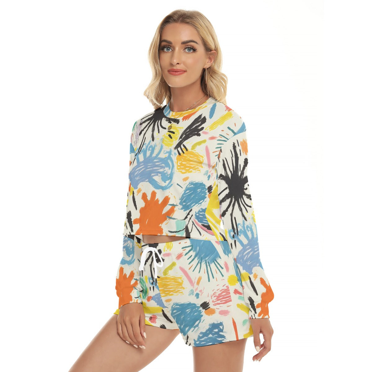 All-Over Print Women's Short Sweatshirt And Pants Suit