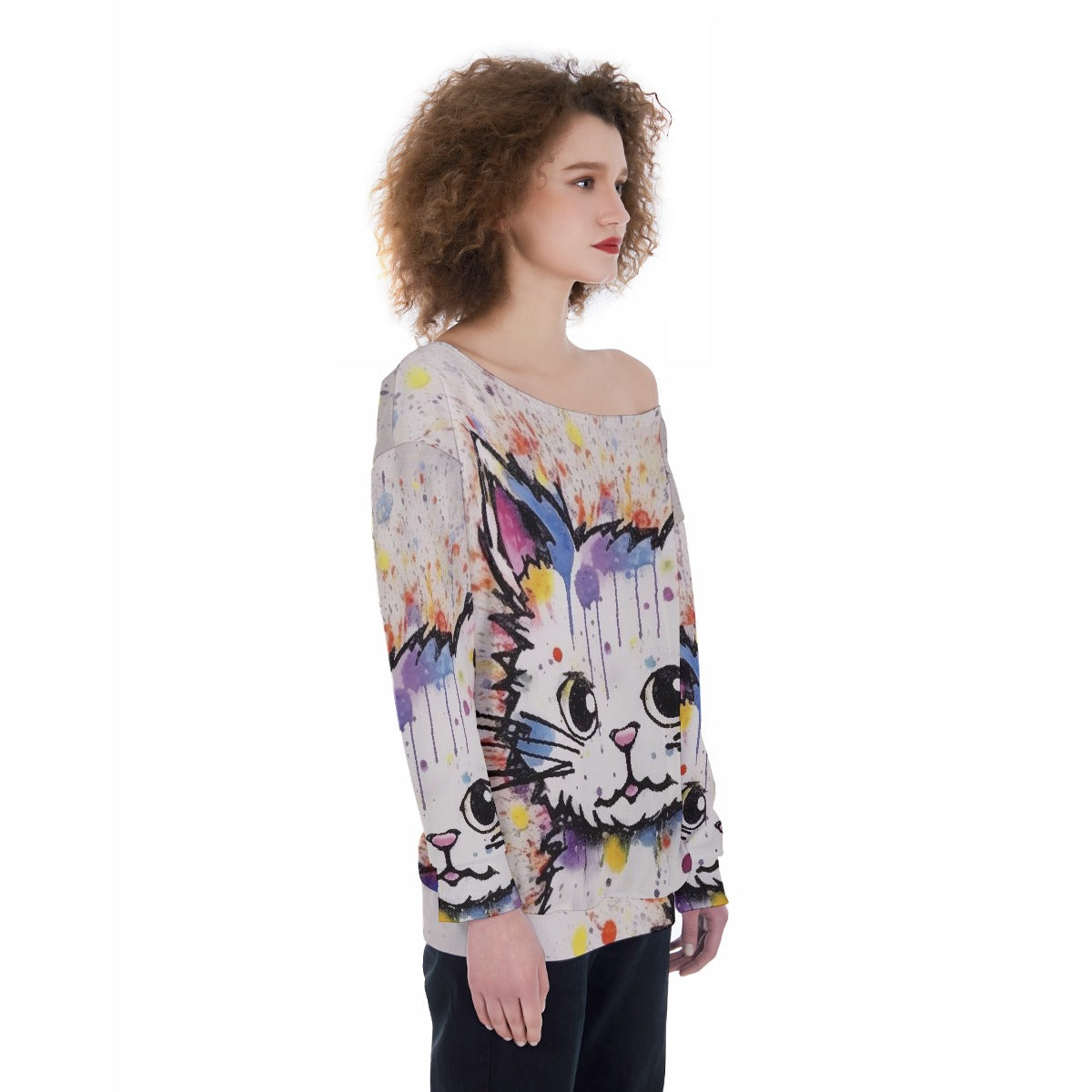 All-Over Print Oversized Women's Off-Shoulder Sweatshirt