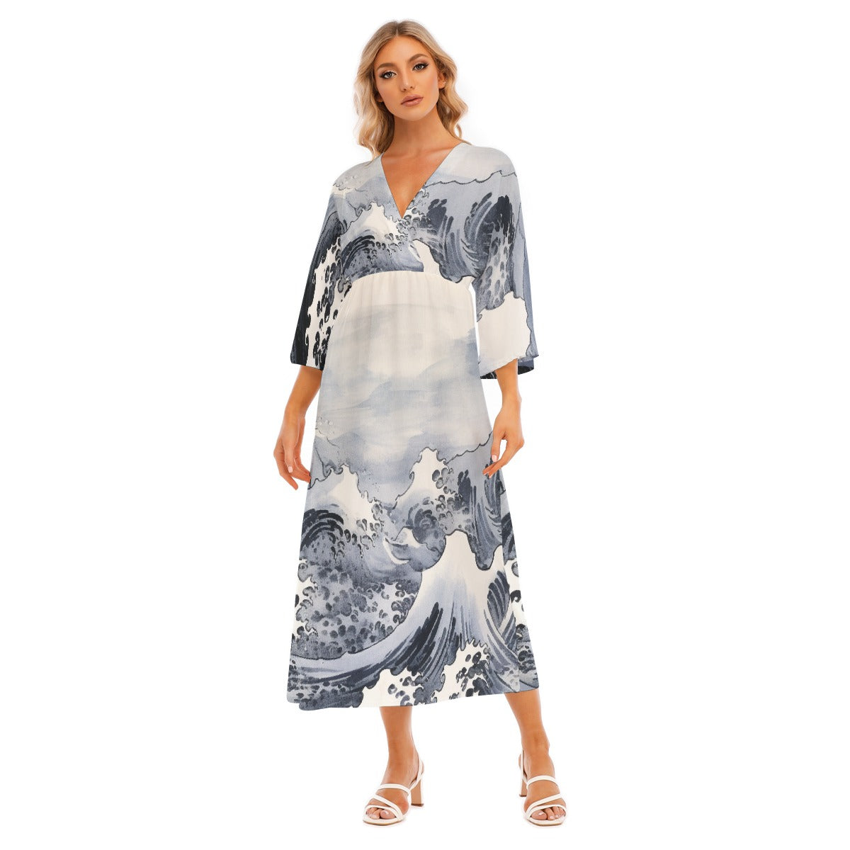 All-Over Print Women's Mid-Sleeve Long Dress