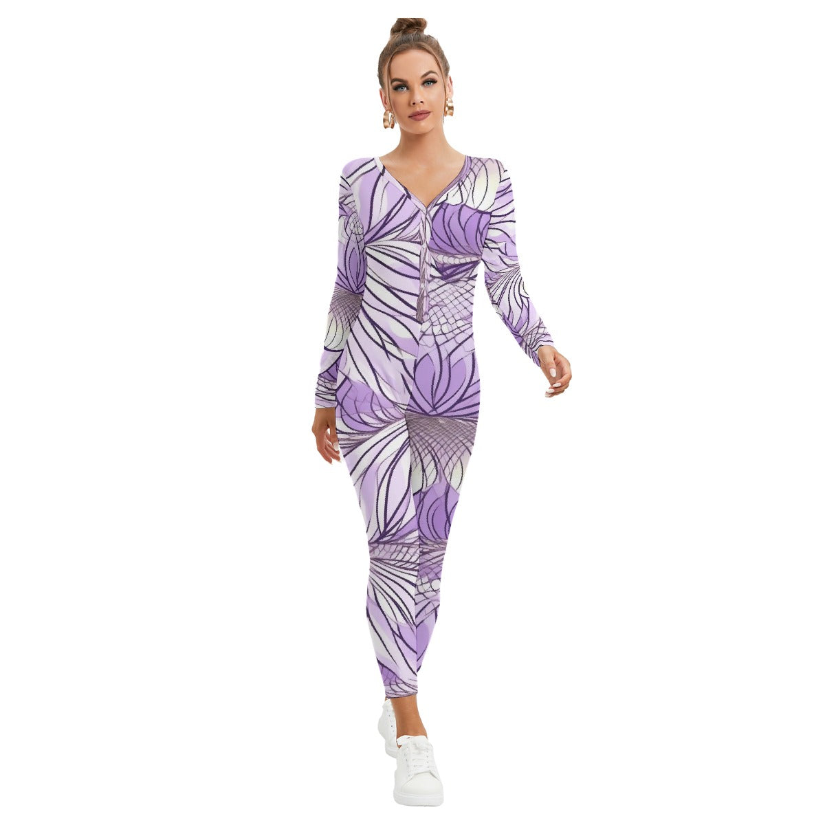 All-Over Print Women's Plunging Neck Jumpsuit