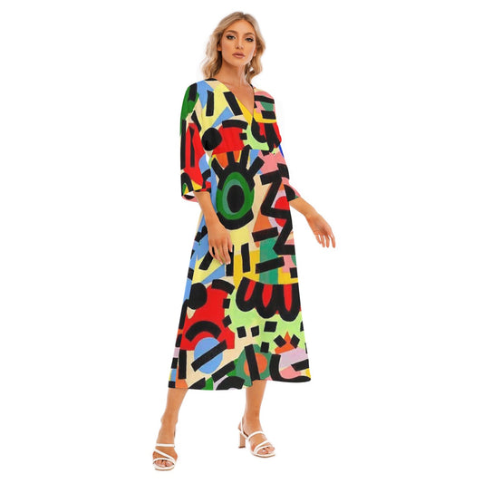 All-Over Print Women's Mid-Sleeve Long Dress