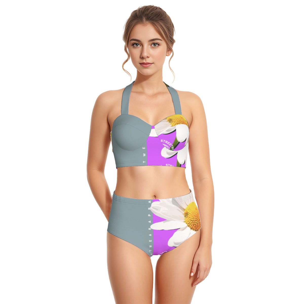 All-Over Print Women's Swimsuit Set With Halter