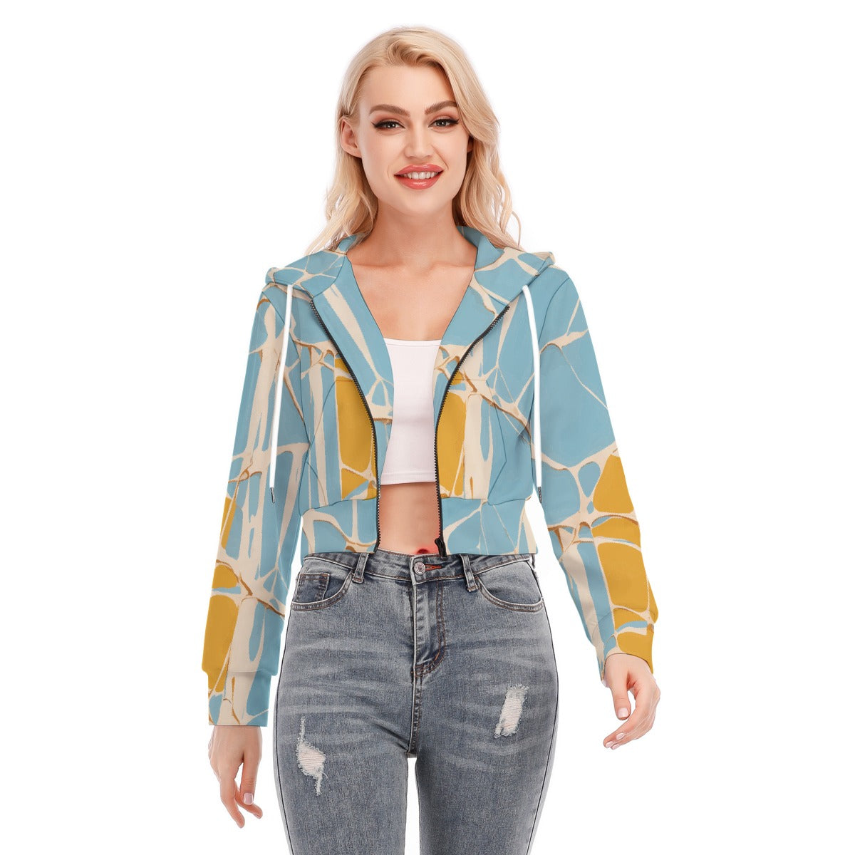 All-Over Print Women's Crop Top Hoodie With Zipper Closure